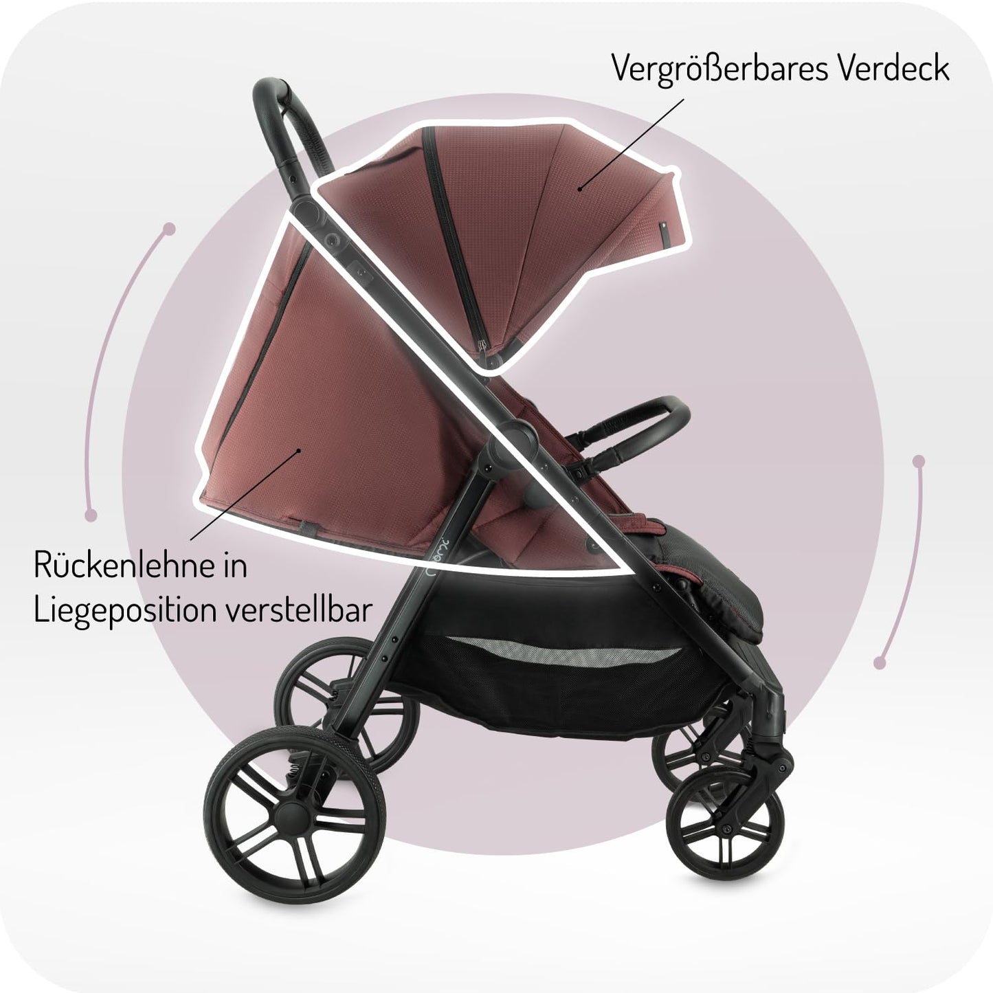 MoMi Kinderbuggy CLARA, Kinderwagen ab dem 6. Lebensmonat, bis 22 kg Körpergewicht, 5-Punkt-Sicherheitsgurt, Fußsack, Getränkehalter, Einkaufskorb, Wickeltasche, Insekten- und Regenschutz