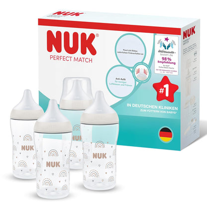 NUK First Choice+ Baby Bottle Starter Set | 0–6 months | 4 bottles with Temperature Control &amp; Bottle Box | Anti-Colic Air System | BPA-free | Disney Winnie the Pooh 