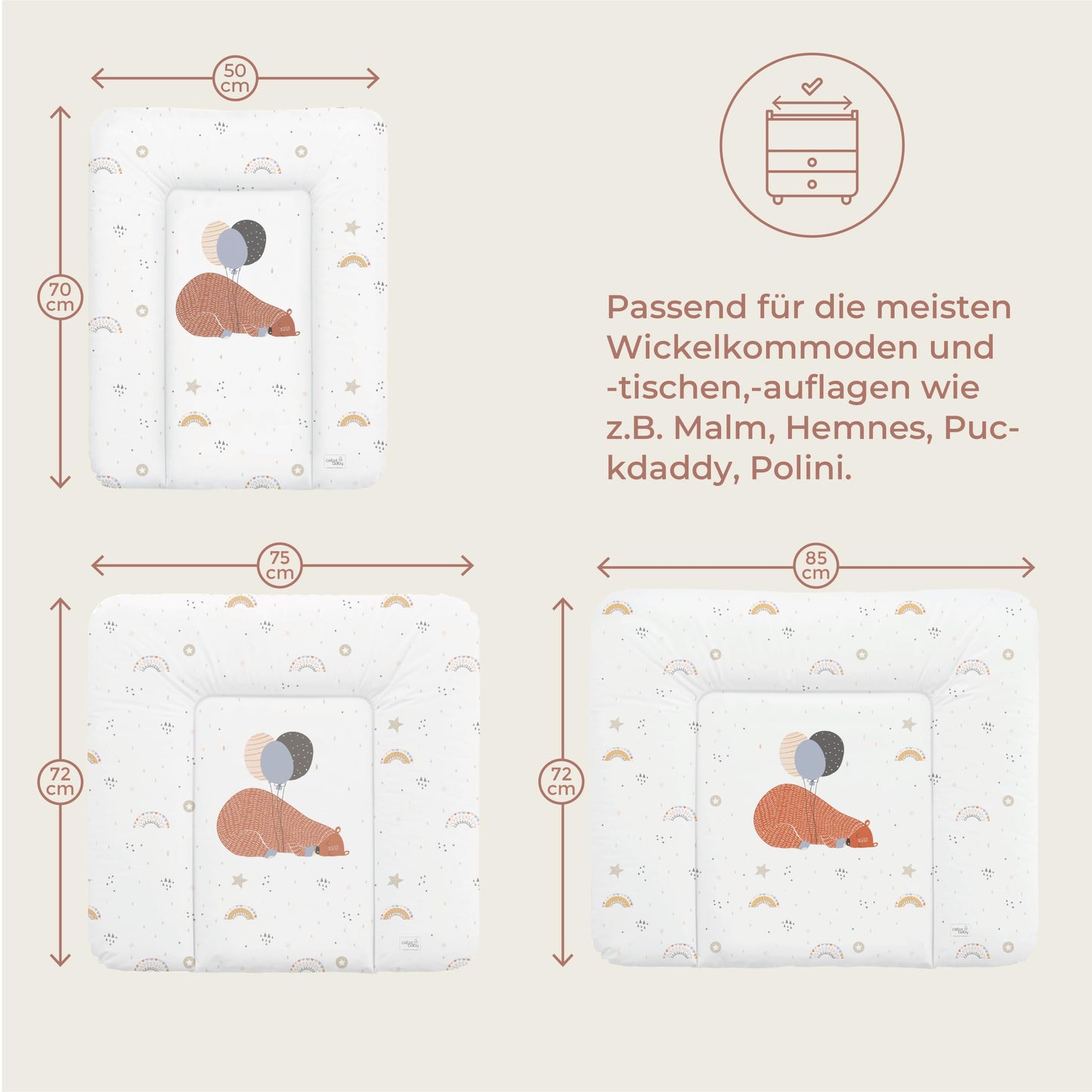 Ceba Baby® weiche Wickelauflage 50x70 cm - Baby Wickelunterlage - Wickeltischauflage für Junge und Mädchen - Wasserdicht, abwaschbar - OEKO-TEX® Standard 100 - Made in EU - Waldfreunde