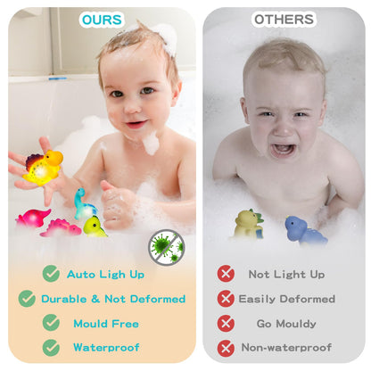 Jiosdo Bath Toy, Pack of 6 Dinosaur Bath Toys with Light, LED Bath Toy Children, Bath Toy Baby from 1 2 3 Years, Illuminates Water Toy, Bath Toys, Sensory Toy