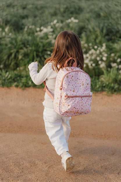 Little Dutch Rucksack Kinderrucksack mit Brustgurt für Kinder Kindergarten geblümt Reh rosa- Fairy Garden