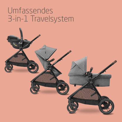 Maxi-Cosi Zelia S Trio 3-in-1 Complete Set, 0–4 Years, up to 22 kg, Foldable, Compact, Adjustable Baby Pram, with CabrioFix S i-Size Baby Seat, Accessories, Changing Bag, Grey - Meloni2