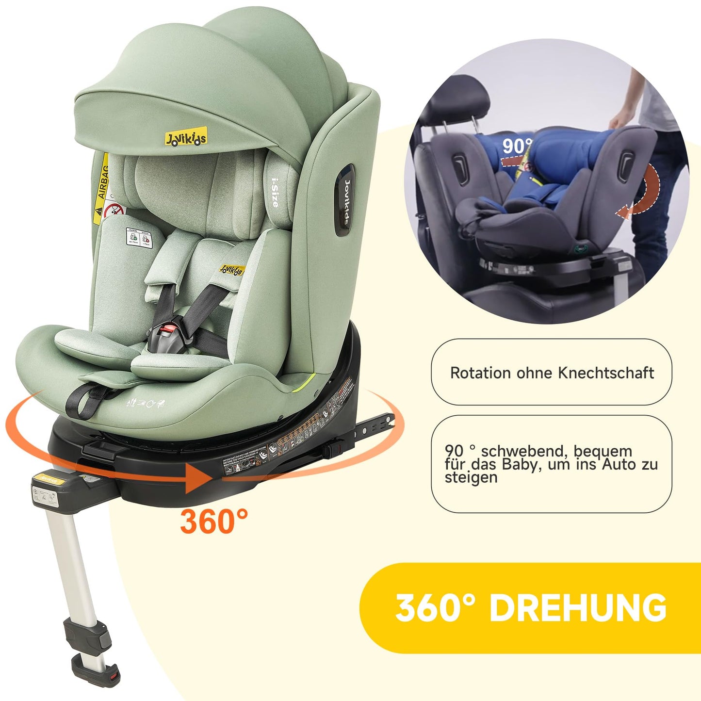 Jovikids 360° Drehbar Kindersitz mit ISOFIX, i-Size 40-150cm(ab Geburt -12 Jahre) Baby Autositz Reboarder mit Liegefunktion & Abnehmbar Vordach, ECE R129 (Rosa) - Meloni2