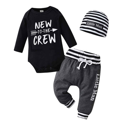 Tinykeke Newborn Baby Boys Clothes Long Sleeve Romper + Hat + Trousers 3-Piece Baby Clothing Set