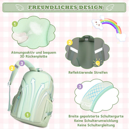 Rucksack mädchen 22L ergonomisch mit reflektierenden Streifen | Wasserdichtes Karogewebe, atmungsaktives 3D-Rückenpolster, zahlreiche getrennte Fächer, passend für 15,6-Zoll-Laptops