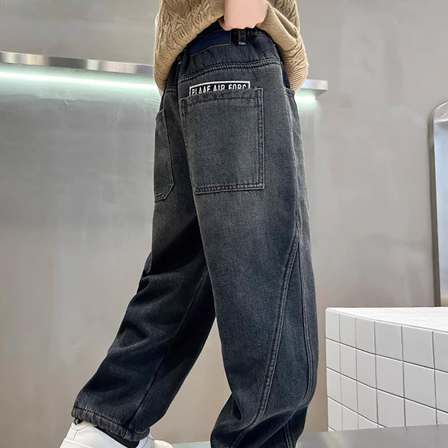 Children's Baggy Jeans Boys Wide Leg Jeans Loose Fit Denim Vintage Trousers Casual Wide Leg Jeans Streetwear Outdoor Vintage Loose Fit Baggy Jogging Bottoms Boys Black Trousers Cargo Trousers Pants