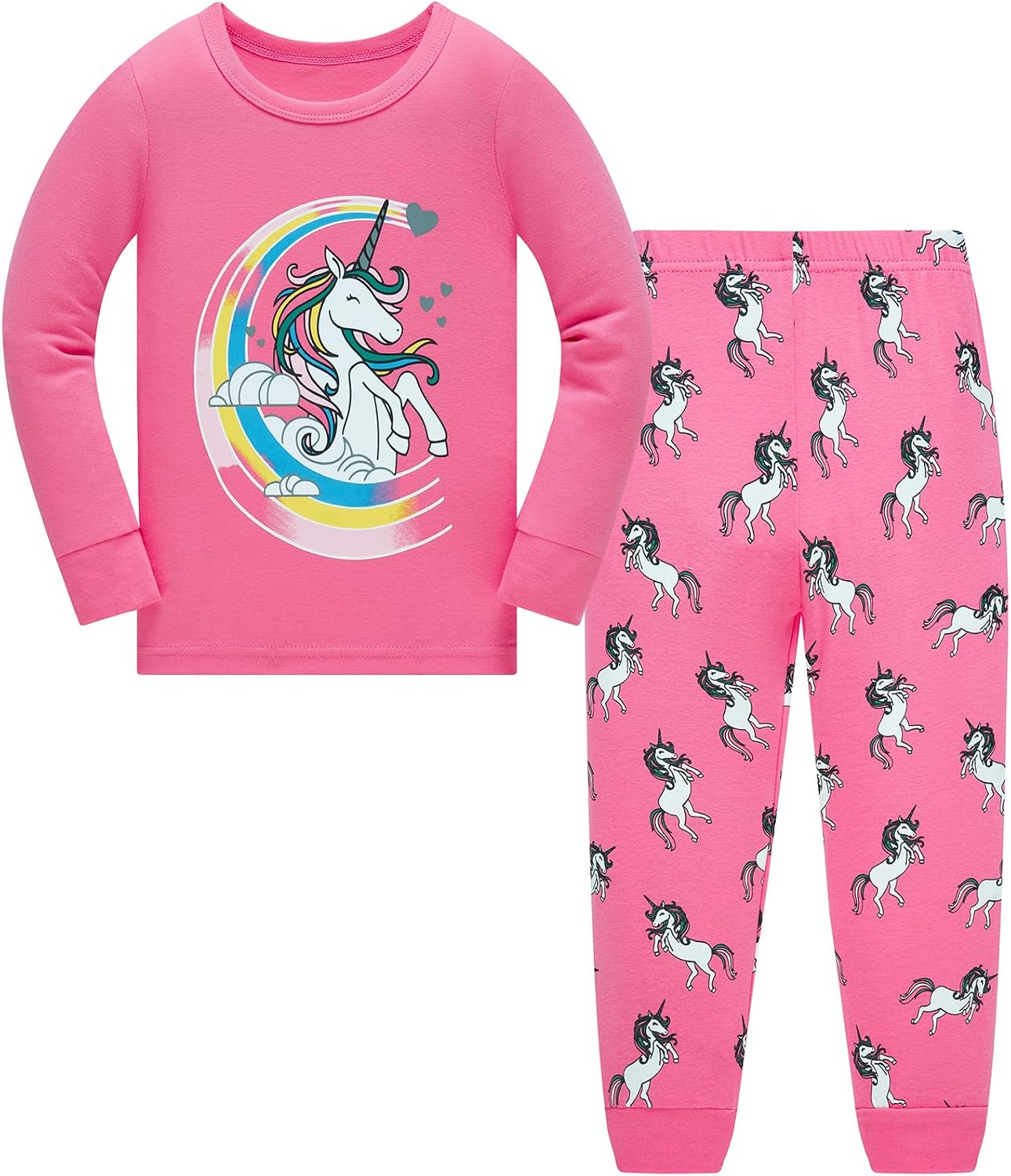 TEDD Girls' Pyjamas, Cotton, Cute, Unicorn, Long Sleeves, Two-Piece Pyjamas Set, Kids’ Sleepwear, Winter, Christmas, Sizes 1-12 Years