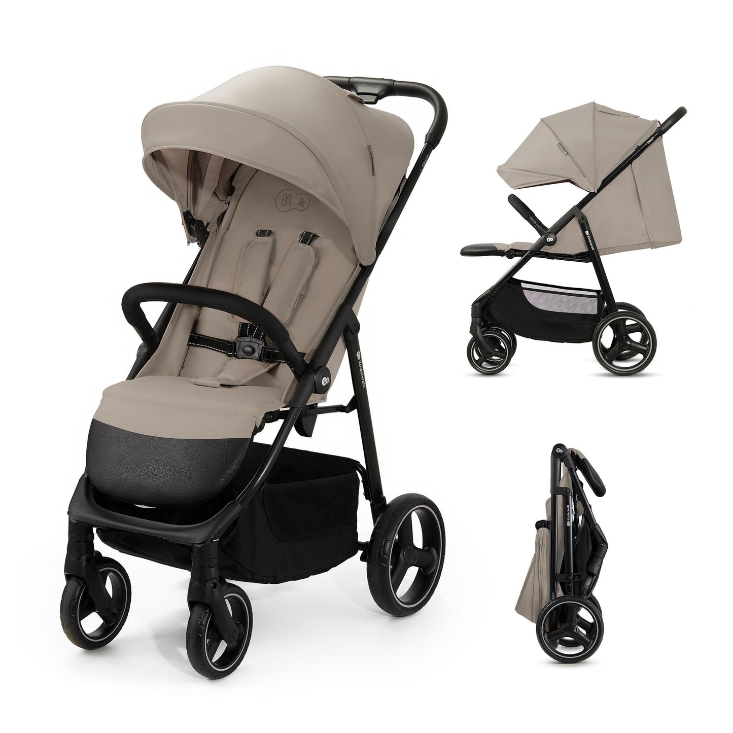 Kinderkraft TRIG 3 Kinderwagen, Kinderbuggy, Liegewagen, Sportwagen, Buggy, Zusammenklappen, Breite und tiefe Sitz, mit Liegeposition, 4 Rad Dämpfung, Große Dach, 5-Punkt-Gurt, bis zu 25 kg, Beige - Meloni2