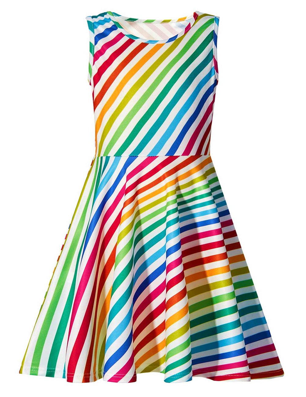 AIDEAONE Mädchenkleid Schmetterling A-Linie Ärmelloses Sommerkleid Buntes Kleid 4-12 Jahre