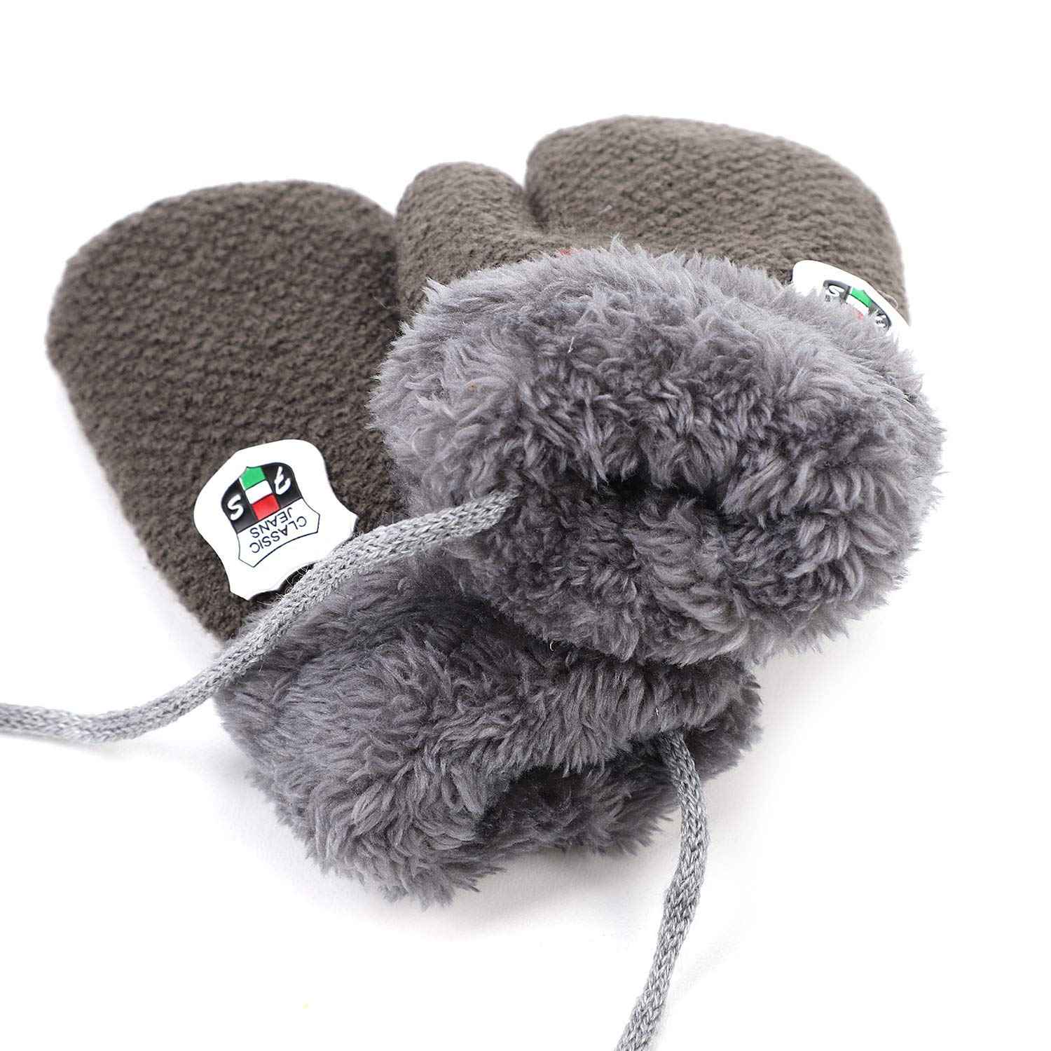 AVJERA 1-3 Jahre Baby Winter Handschuhe Kinder Gestrickte Fäustlinge Warm Verdickte Kinderhandsche Fausthandschuh mit Schnur Outdoor Weich Winterhandschuhe Skihandschuhe Handwärmer für Jungen Mädchen
