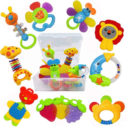 AIVIAI Baby Rassel Beißring Set Baby Spielzeug 6 Monate Babyspielzeug ab 3 6 9 12 Monaten Shaker Greifen Rassel Neugeborenes Spielzeug Musikalische Rasseln für Babys und Kleinkinder Geschenk（11 PCS）