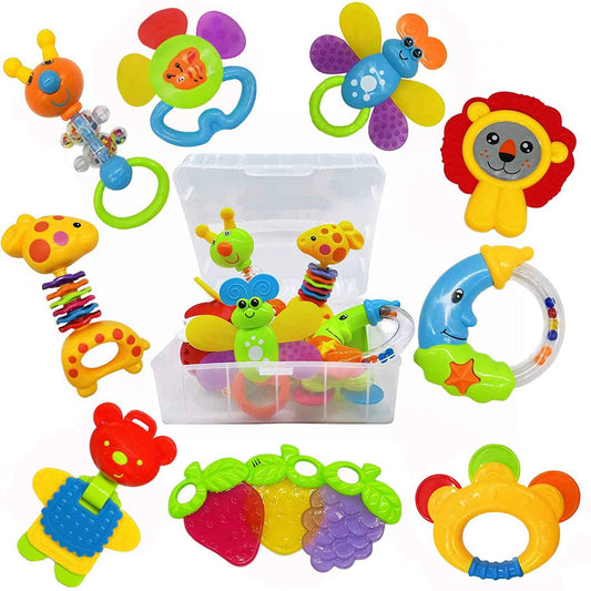 AIVIAI Baby Rassel Beißring Set Baby Spielzeug 6 Monate Babyspielzeug ab 3 6 9 12 Monaten Shaker Greifen Rassel Neugeborenes Spielzeug Musikalische Rasseln für Babys und Kleinkinder Geschenk（11 PCS）
