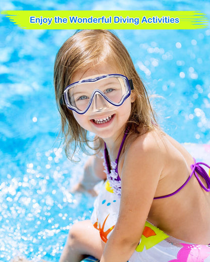 SkrekuiMa Taucherbrille Kinder | Schwimmbrille Kinder Schnorchelmaske Anti-Fog Anti-Leck | Tauchmaske Kinder 180°Panorama HD Tempered Glas für Kinder 4-12 Jahre Jungen Mädchen