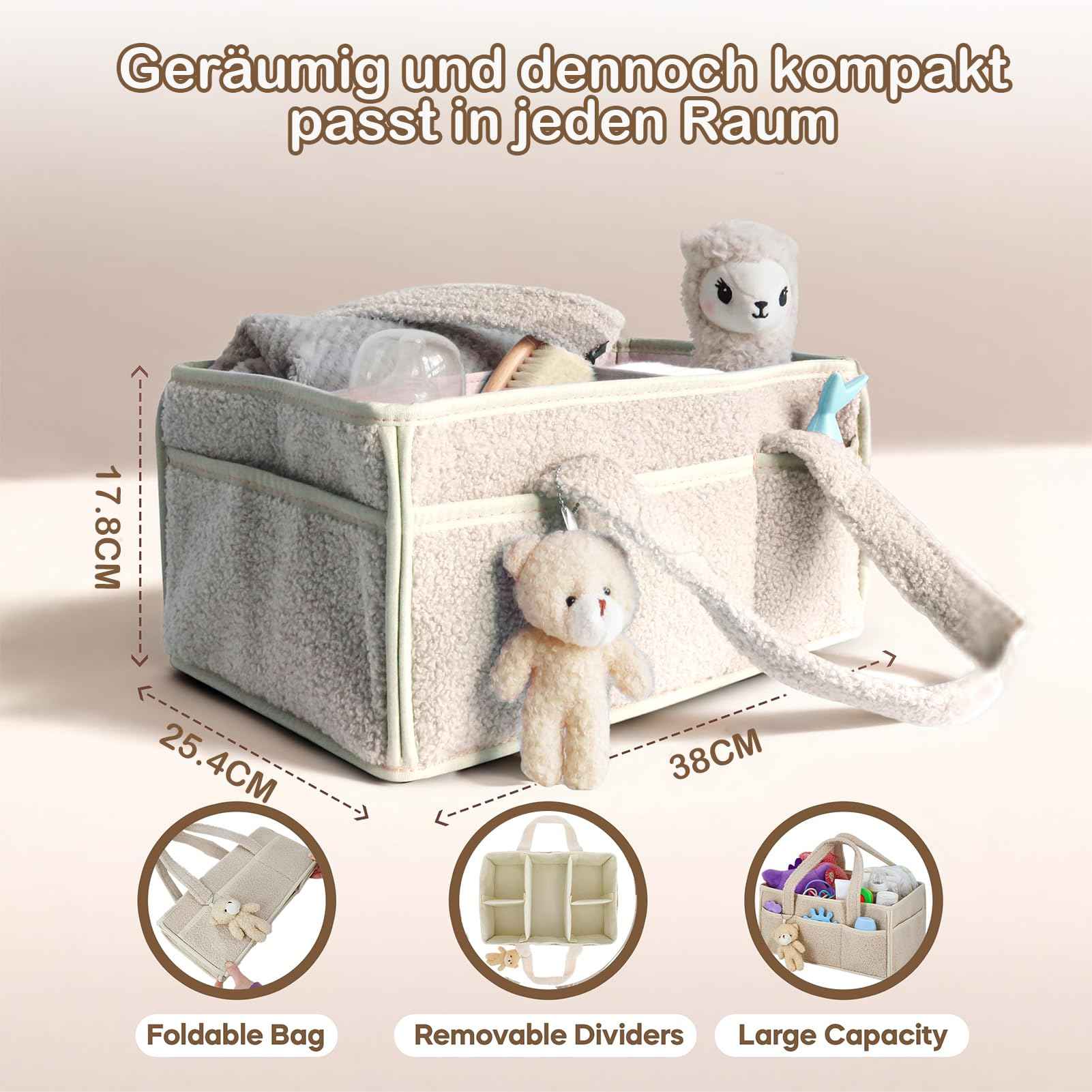 Changing Bag Organiser, Changing Table Organiser, Portable Changing Basket with Removable Compartments, Plush Changing Organiser with Handles, Baby Storage Basket for Changing and Baby Things