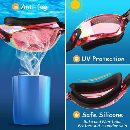 COOLOO Schwimmbrille Kinder, 2 Stück Schwimmbrille für Kinder Kind Jungen Mädchen Junior 3-15 Jahre,Anti-Fog,Kein Auslaufen