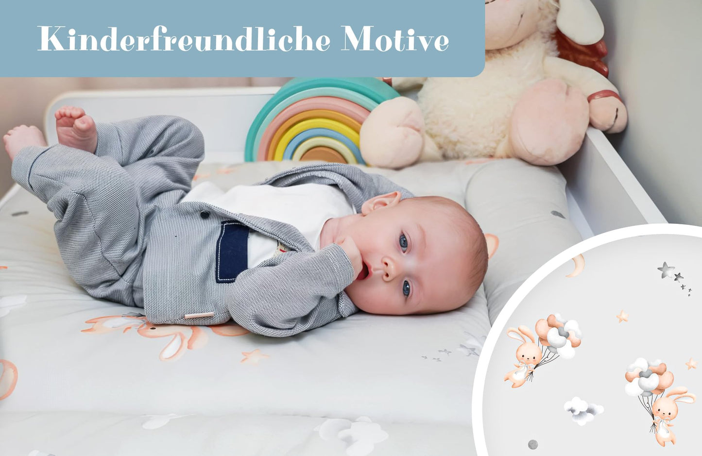 Wickelauflage Wickelunterlage aus Baumwolle 75x72 cm - Weich und waschbar Wickelunterlage für Babys Wickelmatte aus Stoff für Wickeltisch Wickelkommode oder Waschmaschine 75 x 72 Wilde Rose