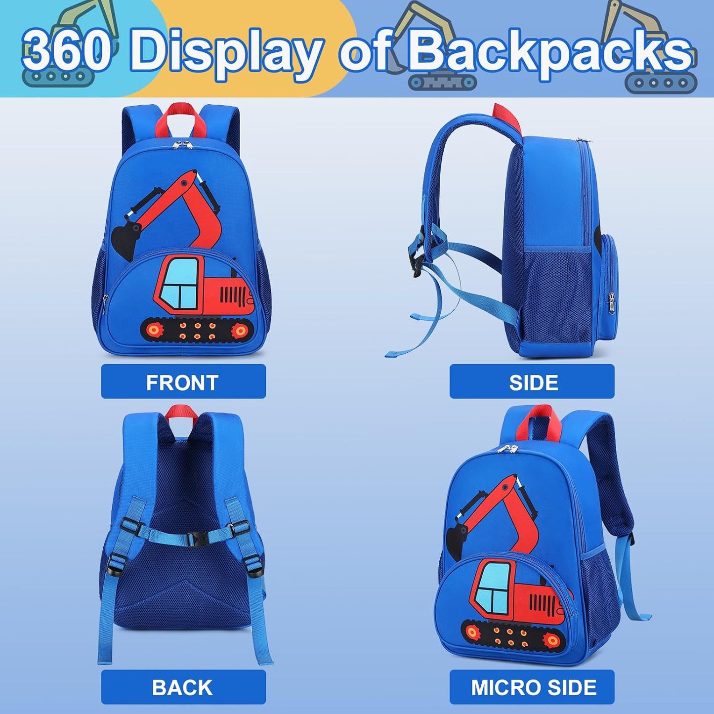 Kinderrucksack Jungen Kinder Rucksack Tagesrucksack Vorschulrucksack Kindergartentasche Schulrucksack für Schule Kita 38cm 3-8Y