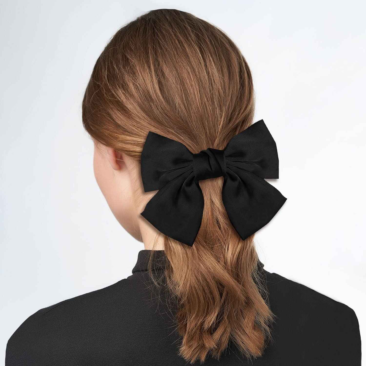 Bow Hair Clip, Pack of 2 Women Hair Bows Large Bow Hair Clip French Hair Clips Girls Hair Clips (Black + White)