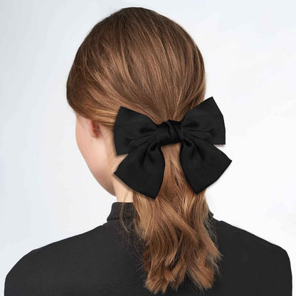 Bow Hair Clip, Pack of 2 Women Hair Bows Large Bow Hair Clip French Hair Clips Girls Hair Clips (Black + White)