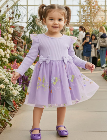 PATPAT Baby Girls' Tulle Dress with Long Sleeves, Tutu for Toddlers, Perfect as a Flower Girl or Christmas Party Birthday Long Sleeve Princess Dress, 3-24 Months