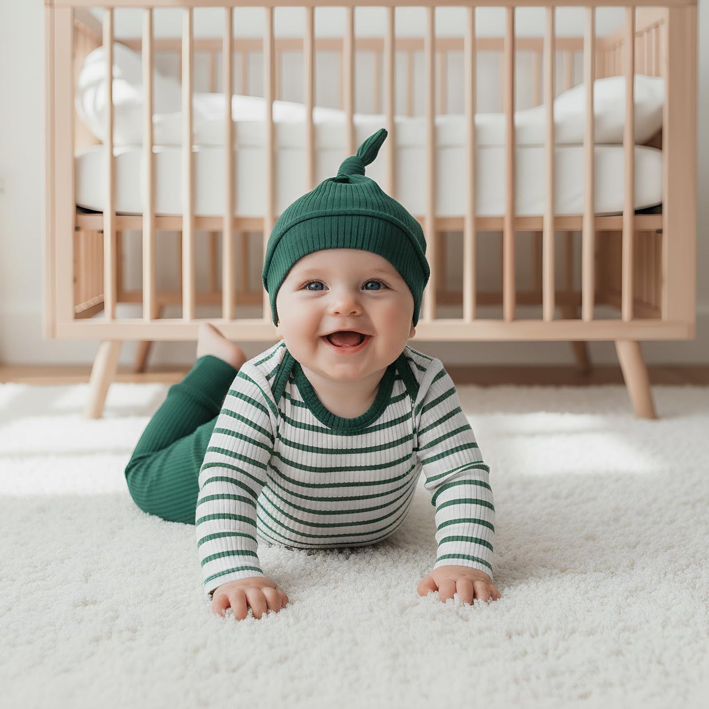 Baby Jungen Kleidung Gestreifter Body Strampler Langarm Top + Hose + Hut Baby Kleidung Set Baumwolle Weiche Kleidung Set für Neugeborene Kleinkinder 0-18 Monate