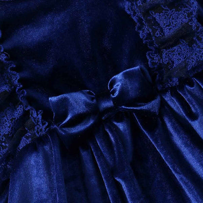 Baby Dress Girls Long Sleeve Lace A Line Princess Velvet Dress + Headband Wedding Festive Autumn Winter Clothing