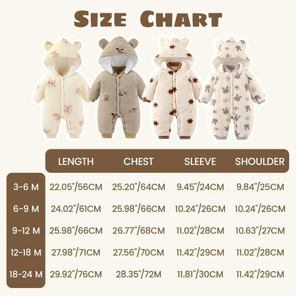 Baby Winter Schneeanzug Neugeborenen Winter Strampler mit Kapuze Fleece Winteranzug Kinder Mädchen Jungen Langarm Overall für 0-12 Monate