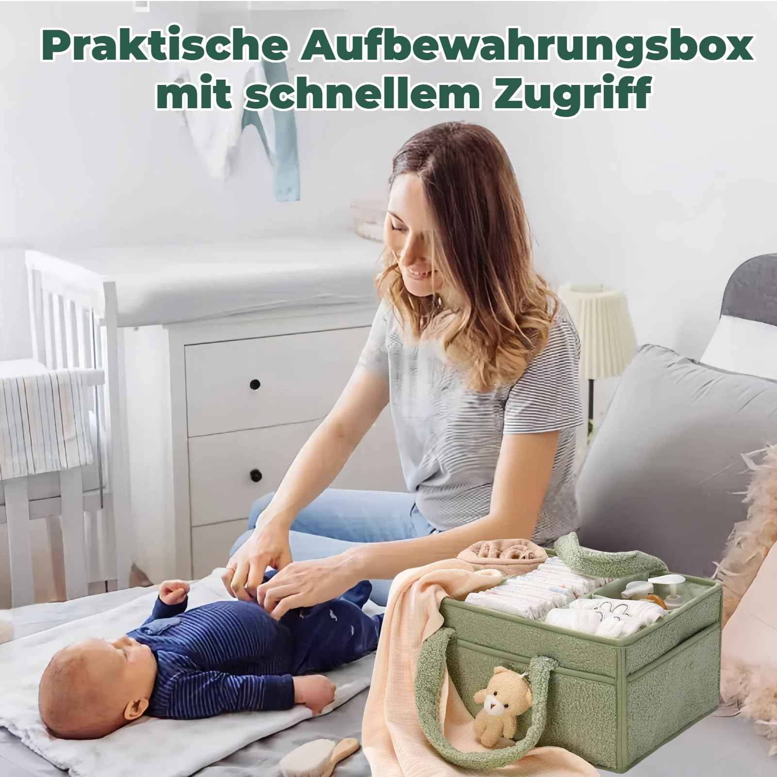 Changing Bag Organiser, Changing Table Organiser, Portable Changing Basket with Removable Compartments, Plush Changing Organiser with Handles, Baby Storage Basket for Changing and Baby Things
