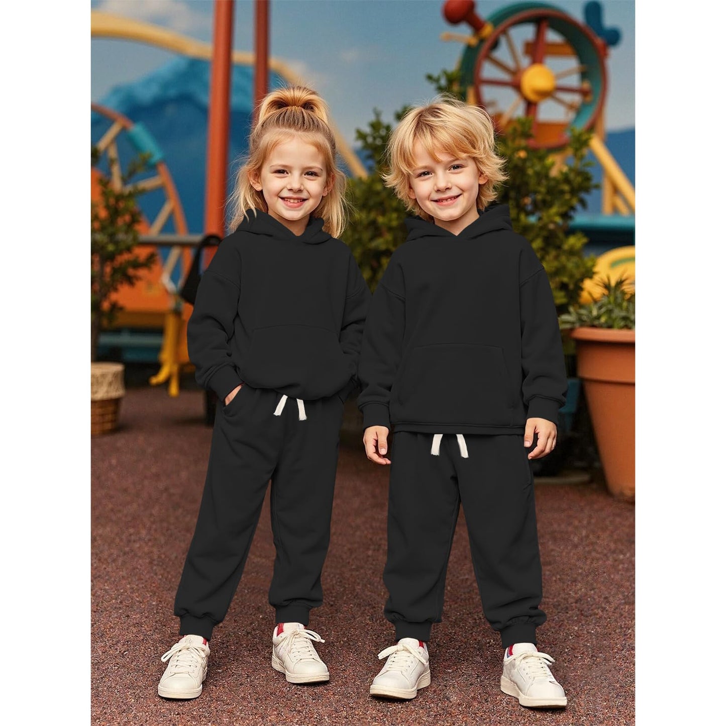 BOUTIKOME Baby Clothing Boys Girls Outfits Newborn Baby Clothing Hoodie and Trousers Two Piece Set with Hood Warm Soft Long Sleeve Shirt Plain Children's Hoodie 
