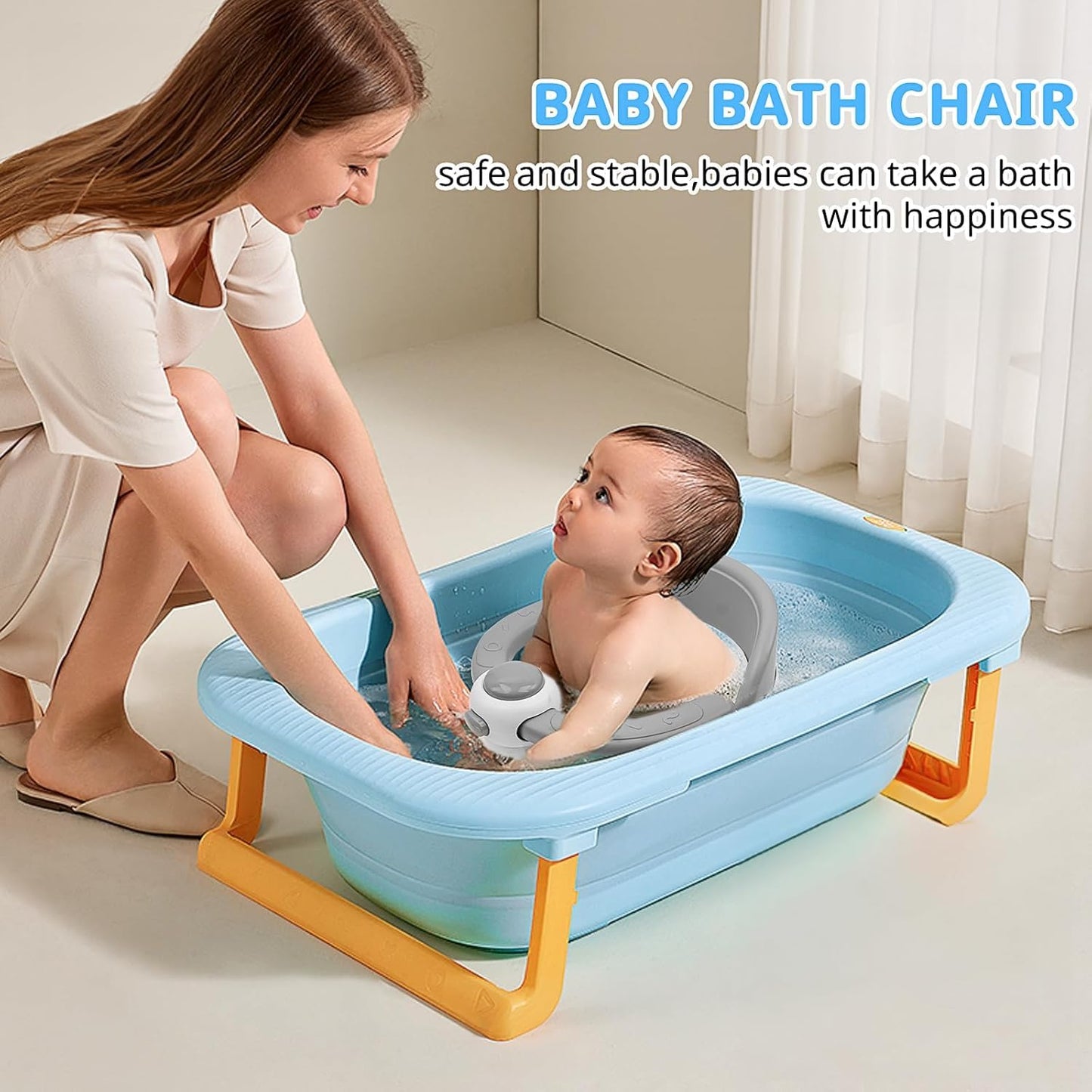 Baby Bath Seat for Babies from 6 Months, Non-Slip Baby Bath Chair, Portable Bath Seat with Suction Cups, Baby Bathtub Toddler Bath Support for Shower (Yellow)