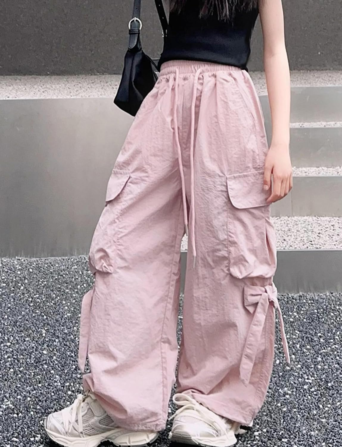 Cargo Hose Mädchen Freizeithose Baggy Hip Hop Hose mit Gummibund Schleife Leicht Dünn Sommerhose 4 Taschen Freizeit Streetwear Kinder 5-14 Jahre
