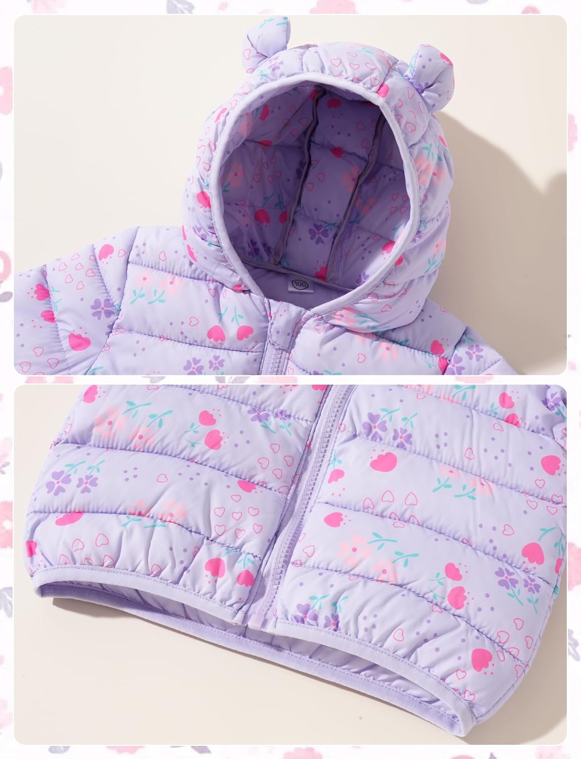 Happy Cherry Winter Jacket Baby Boys Girls Winter Coat with Hood Quilted Jacket Warm Lightweight Down Jacket Winter Cute Printed Outerwear 