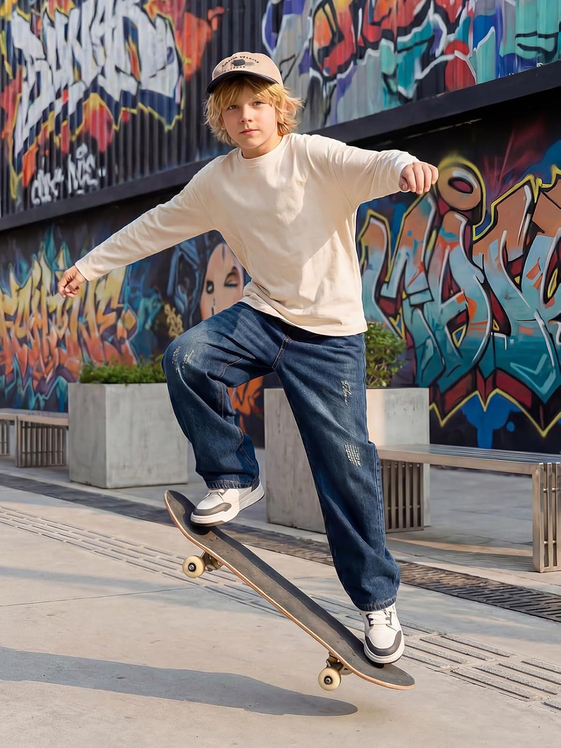 Baggy Jeans Jungen Weites Bein Gummibund Denim Jeanshosen Gr.120-170 | Baumwolle Lässige kinder Jeans Jungen Elastischer Freizeithose für 5-14 Jahren