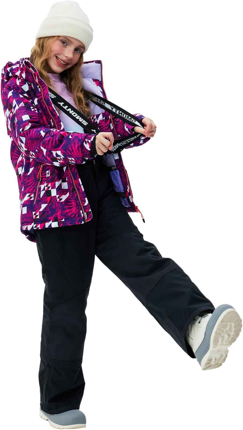 Children's Ski Suit Girls Waterproof Windproof and Warm 2-Piece with Hood 6-16 Years Outdoor Sports, Mountaineering, Skiing