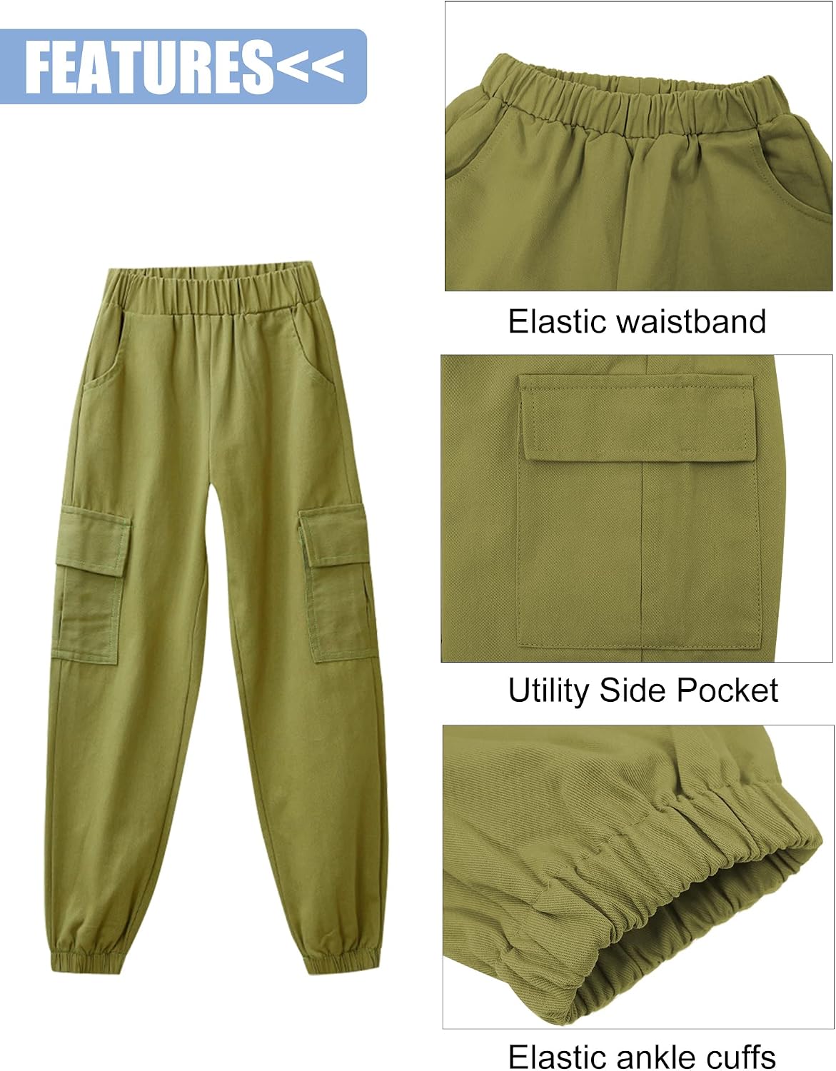 SEAUR Cargo Pants Girls Casual Pants Hip Hop Pants with Elastic Waist Sports Pants Jogging Pants with Pockets Drawstring Training Pants Sport Leisure Streetwear - 100-160cm 