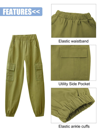 SEAUR Cargo Hose Mädchen Freizeithose Hip Hop Hose mit Gummibung Sporthose Jogginghose mit Taschen Kordelzug Trainingshose Sport Freizeit Streetwear - 100-160cm