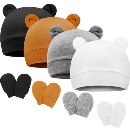 DRESHOW Neugeborenes Baby Mütze Hut und Handschuhe Set Beanie Bekleidung Unisex Infant Hut Kindergarten Mütze Baby Jungen Mädchen 0-6 Monate