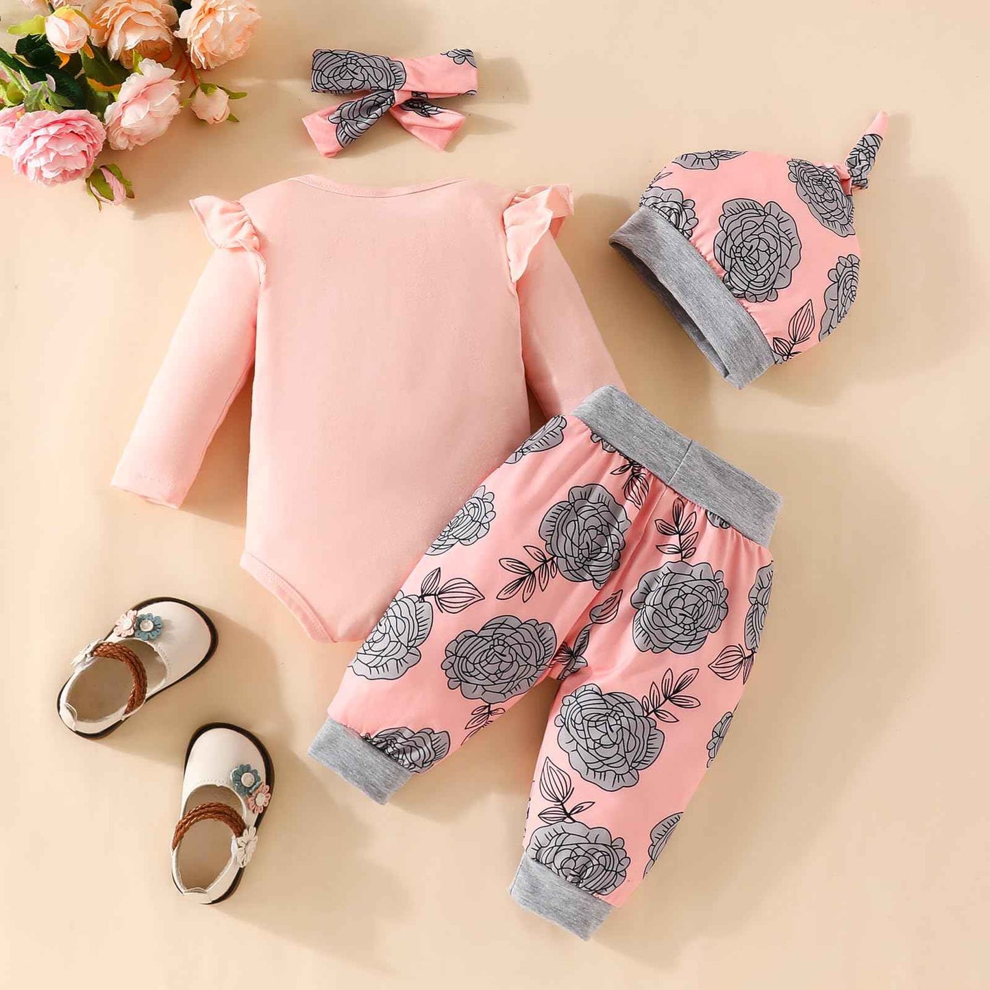 UUAISSO Neugeborenes Baby Mädchen Kleidung Papas Mädchen Langarm Tops Blumenhosen Sets Stirnband Säuglingsmädchen Herbst Outfits