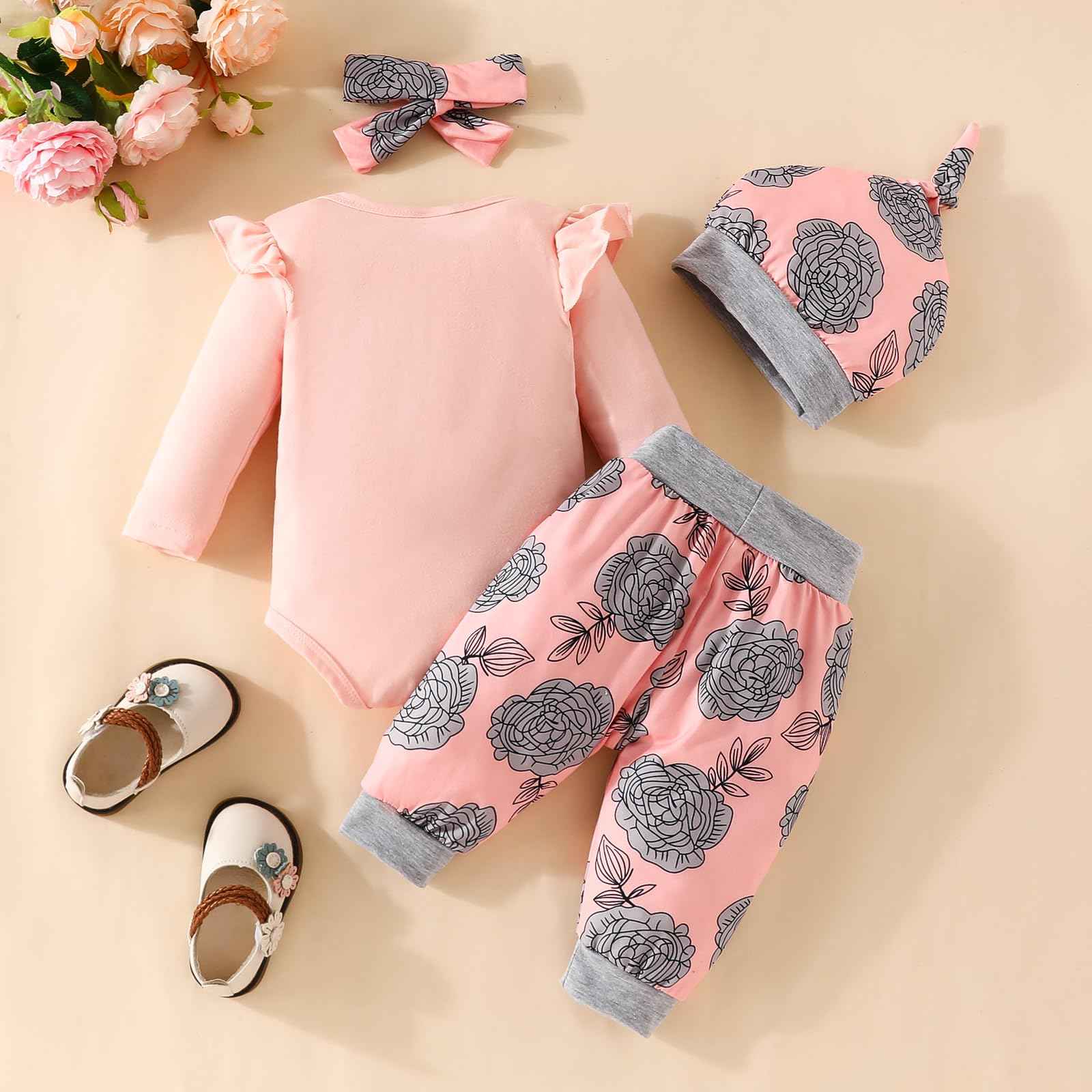 UUAISSO Neugeborenes Baby Mädchen Kleidung Papas Mädchen Langarm Tops Blumenhosen Sets Stirnband Säuglingsmädchen Herbst Outfits