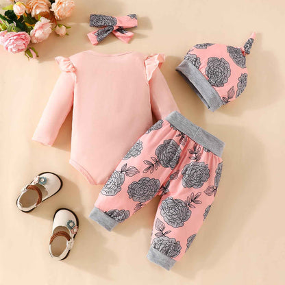 UUAISSO Neugeborenes Baby Mädchen Kleidung Papas Mädchen Langarm Tops Blumenhosen Sets Stirnband Säuglingsmädchen Herbst Outfits