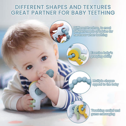 Beißring für Babys,Beißring Schlüssel Babys, BPA - Frei Baby Beißring Spielzeug Schlüssel, Baby Nom Zahnungshilfe für Babys ab 3 Monate - Beissring für Babys in Blau