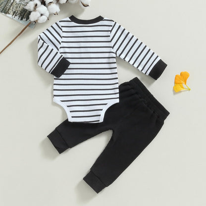 JiAmy Baby Boys' Clothing Long Sleeve Striped Bodysuit Romper + Trousers Outfit Set Newborn Soft Cotton Baby Clothing 0-24 Months