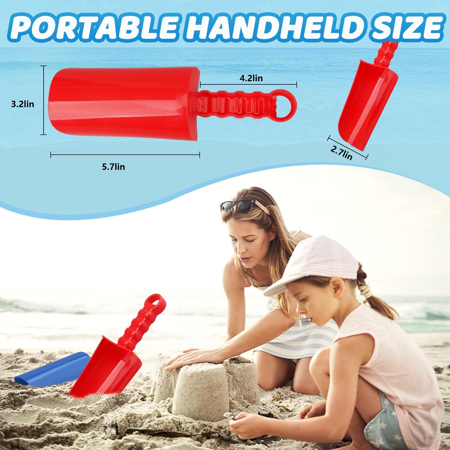22 cm Thick Beach Sand Toy Shovel, Scoping Toy Kit, Beach Swimming Pool Garden Digging Bath ABS Durable Plastic Tool, Complete Gift Set Bundle for Children, Adults, Girls