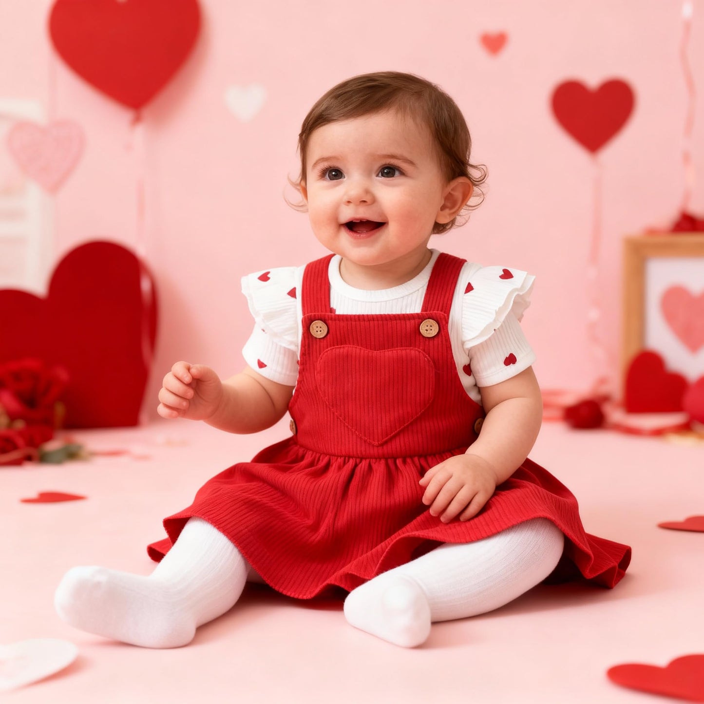 Baby Kleidung Mädchen Neugeborene Kleidung Rüschen Baby Strampler Hosenträger Rock Kleidung Sets für Baby Mädchen Valentinstag Baby Geschenk Babys Valentinstag Outfit Mädchen 0-18 Monate