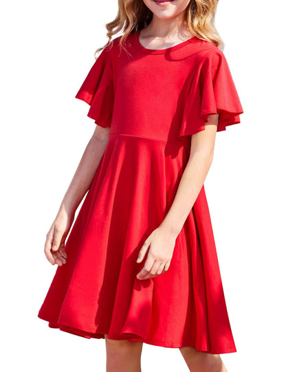 Arshiner Kleider für Mädchen Schmetterlingsärmel Kleid Kinder A-Line Swing Kleid Rundhals Sommerkleid Baumwollekleid Festlich Partykleid Hochzeit Lässige Kinderkleidung mit Tasche