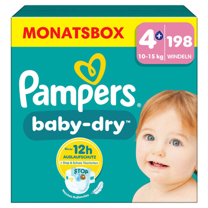 Pampers Baby-Dry Size 3, 222 Nappies, 6 kg - 10 kg, Up to 100% Leak Protection & Comfort All Night