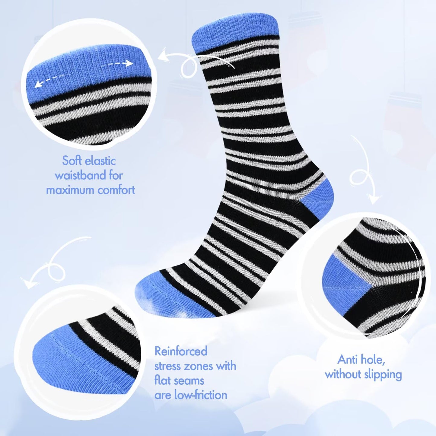 TUUHAW 10 Paar Kinder Socken für Mädchen und Jungen Socken Mit Motiv Schulkind Baumwolle Socken Bunt Gr. 23-38
