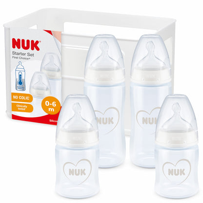 NUK Perfect Match Perfect Start Babyflaschenset | Ab 0 Monate | Passt sich dem Baby an | 4 Anti-Colic-Babyflaschen, Schnuller, Flaschenbürste und mehr | BPA-frei | 7 Stück