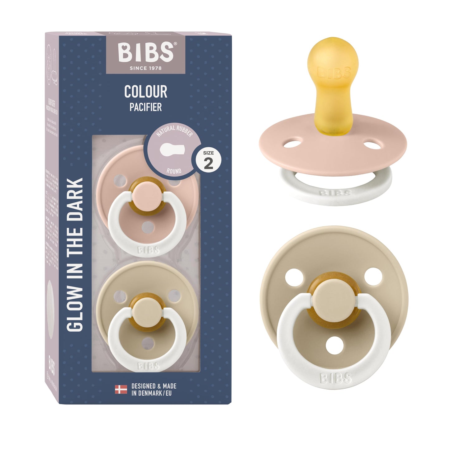 BIBS Colour Schnuller 2er-Pack, BPA-frei, Kirschform Nippel. Naturkautschuk/Latex, Hergestellt in Dänemark. Größe 2 | 6+ Monate | 2-Pack, Coral/Ruby