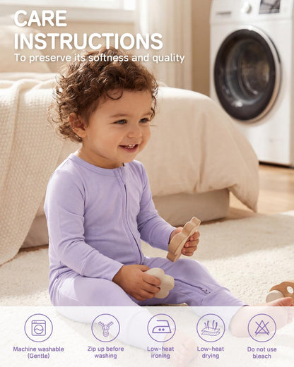 2er Pack Baby Schlafanzug Strampler Neugeborene Jungen Mädchen,Viskose Aus Bambus,mit Fußteil Und Umklappbaren Fäustlingen für 0-24 Monate